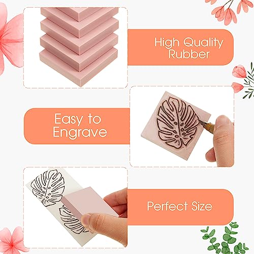 Frienda 24 Pcs 2" X 2" Rubber Carving Blocks Linoleum Blocks for Printmaking, Stamp Making, DIY Crafting, Scrapbook, Painting, Soft and Easy to Carve (Pink) - color: Pink