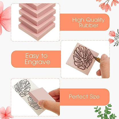 Frienda 24 Pcs 2" X 2" Rubber Carving Blocks Linoleum Blocks for Printmaking, Stamp Making, DIY Crafting, Scrapbook, Painting, Soft and Easy to Carve (Pink) - color: Pink