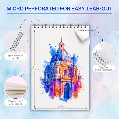 Beznh Watercolor Sketchbook 9 x12 Watercolor Paper Pad 110lb/230G 36Sheets