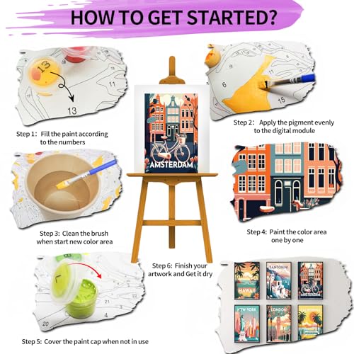 YALKIN 6 Packs Paint by Number Kits for Adults Beginners, DIY Oil Acrylic Painting by Number Kits on Canvas Without Frame, Adults Paint by Number for Home Wall Decor Gifts 20x30CM/7.8x11.8IN