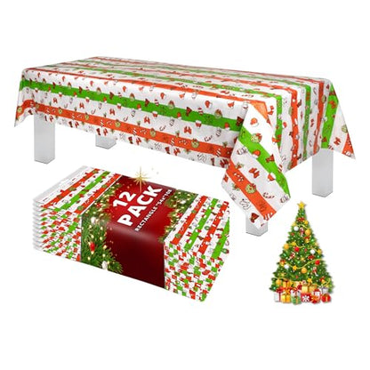 Grandipity Holiday Christmas 12 Pack Premium Disposable Plastic Tablecloth 54 Inch. x 108 Inch. Rectangle Table Cover - color: Christmas, size: 54" x 108" - 12 Pack
