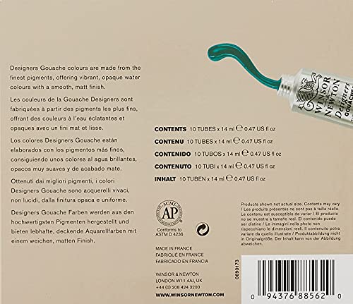 Winsor & Newton Designers' Gouache Introductory 10-Tube Paint Set, 14ml,Blue,green,ivory,white | Opaque matt colour, perfect for creating bold, vibrant artworks. Popular with designers, illustrators and commercial artists. - style: Introductory Set 10 x 1