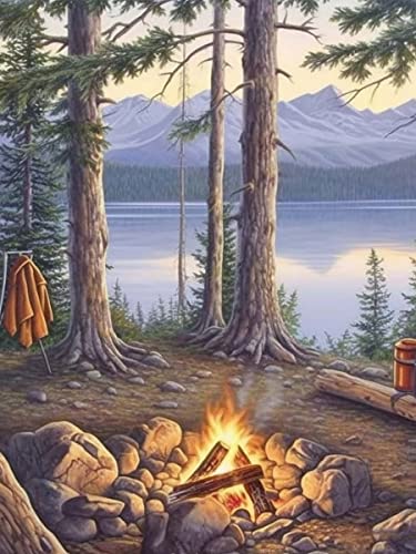 SKRYUIE 5D Diamond Painting Kits - DIY Landscape Crystal Craft, Forest Bonfire Cross Stitch Art for Wall Decoration - 12x16 inches - color: Scenery1