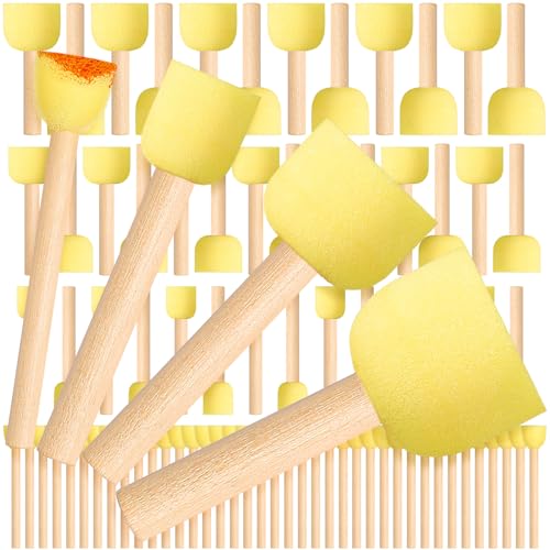 Sabary 100 Pcs Round Sponges Foam Brush Set Paint Sponge Brushes with Wooden Handle Sponge Painting Stippler Set DIY Painting Tools Stippling Kits for Arts and Crafts Acrylic(4 Sizes) - size: 0.6/0.8/1.2/1.6 Inch Set