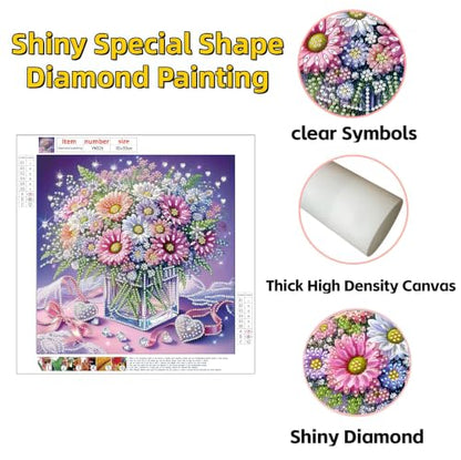 5D Partial Special Shaped Diamond Art Kit Daisy Flower Vase Shiny Bright Rhinestone Diamond Painting Craft for Beginners Perfect Handmade Gift 11.8×11.8 Inch (YH062) - color: YH062