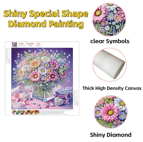 5D Partial Special Shaped Diamond Art Kit Daisy Flower Vase Shiny Bright Rhinestone Diamond Painting Craft for Beginners Perfect Handmade Gift 11.8×11.8 Inch - color: AB256