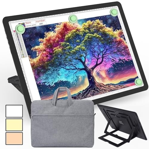 Phylosal Rechargeable A3 Light Pad with Built-in Stand & Bag, Magnetic Tracing Light Box for Drawing, Diamond Art Light Board with Side Button, Super Bright Light Table for Diamond Painting Black - color: Black, size: A3 with Handbag