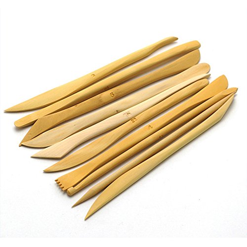 COMIART 10pcs Wooden Polymer Clay Pottery Play Dough Modeling Tools