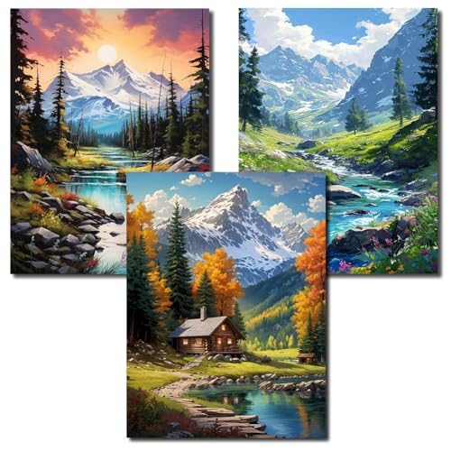 Axquilon 3 Pack Landscape Diamond Art Kits for Adults 12x16inch | Diamond Painting Kits for Adults, 5D Round Full Drill Landscape Gem Art, Paint by Diamonds Pictures DIY Crafts Kits - color: 3 Pack Landscape