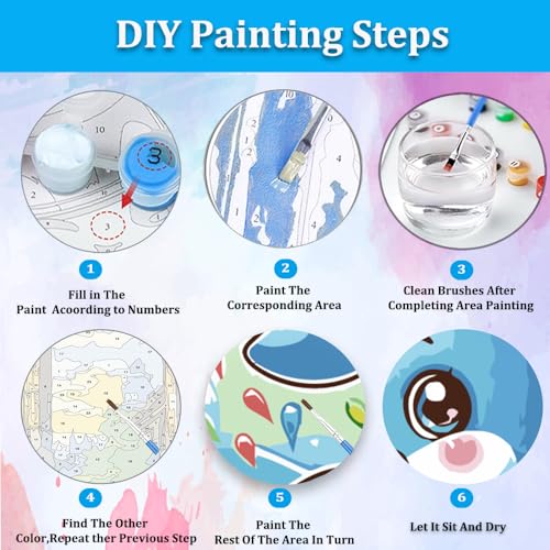 Artunion Framed Paint by Numbers Kit for Adults Beginners & Kids Ages 8-12,Cute Dolphin Paint by Number with Frame,Ocean Animals Paint by Numbers Kit on Canvas 10 * 10 Inch Without Easel - color: ZXT-329-F