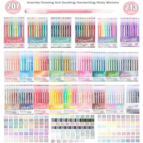207 Colors Acrylic Gel Pen for Coloring, 0.6mm Fine Point Pens