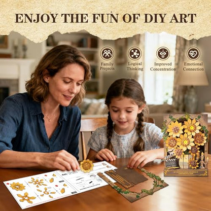 3D Puzzles for Adults Sunflower Bloom Wooden Bloom Craft with LED Light - color: Sunflower