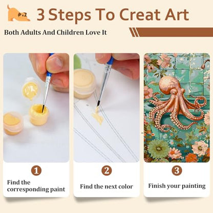 Reivworl Animal Paint by Numbers Kit for Adults Beginner 16×20 inch | Animal Paint by Number Kits 16×20 inch, Crafts on Canvas with Gifts. - color: 10-Octopus