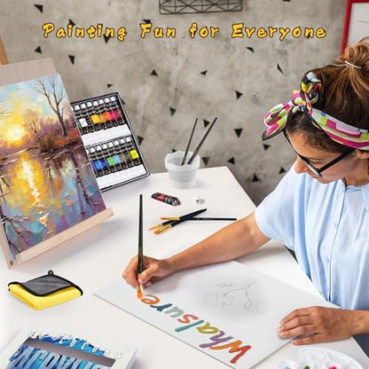 Paint Set for Kids & Adults with 18 Acrylic Paints,Canvas & Easel | 18 acrylic paints,5 canvas panels and an easel for family painting,school projects and creative weekends - color: 18color+35pcs -01