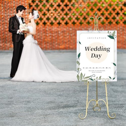 20"L x 26.75"W x 56.5"H Large Easel Stand for Display, Adjustable Heigh Metal Gold Easel Stand with Chain Support, Heavy Duty Easel for Mirror, Sign, Wedding, Picture Frame. (No Installation Required)