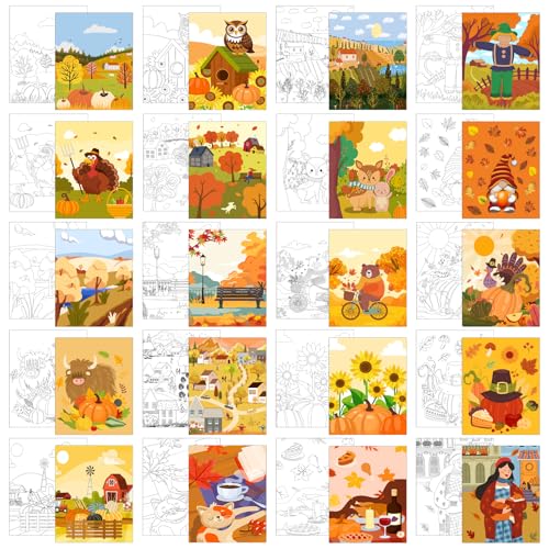 Sherr 20 Pcs Autumn Pre Drawn Canvas for Painting for Adults | Thanksgiving Outline Pre Drawn Canvas to Paint Fall Party Set, 8 x 10'' - style: Autumn