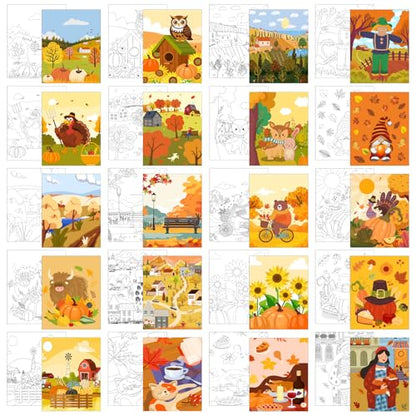Sherr 20 Pcs Autumn Pre Drawn Canvas for Painting for Adults | Thanksgiving Outline Pre Drawn Canvas to Paint Fall Party Set, 8 x 10'' - style: Autumn