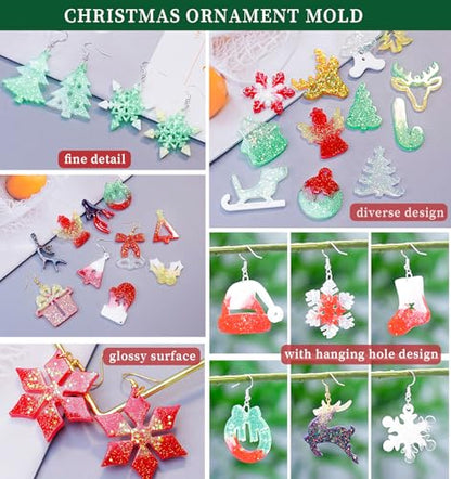 Wehous Resin Earring Molds, 5PCS Christmas Resin Mold, Christmas Tree Snowflake Elk Silicone Jewelry Pendant Mold, Unique Epoxy Molds for DIY Jewelry Earrings Art Craft Keychain Ornament Gift - color: 5pcs-Christmas