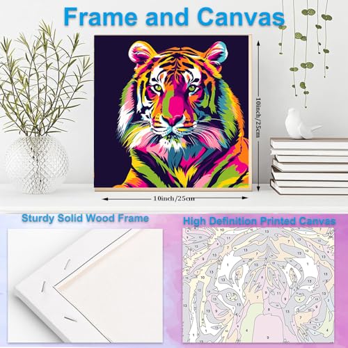Artunion Framed Paint by Numbers Kit for Adults Beginners & Kids Ages 8-12,Colorful Tiger Paint by Number with Frame, Animals Paint by Numbers Kit on Canvas 10 * 10 Inch Without Easel - color: ZXT-266-F