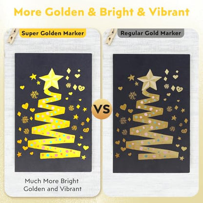 HOTU 5 Pack Super Gold Paint Markers - Metallic Gold Acrylic Paint Pens Glitter Extra Fine Tip 0.7mm for Black Paper,Wood, Rock Painting, Glass, Fabric | Metallic Gold Paint Pens, Water-Based, For Rock Painting, Crafting, Paper, Wood, Glass, Fabric,Metal,