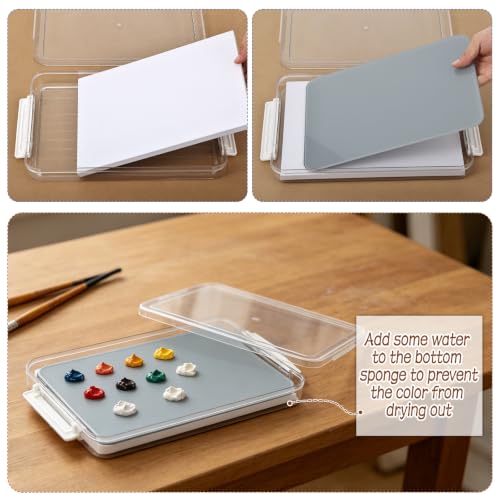 1 Pcs Neutral Grey Tempered Glass Palette for Oil Painting Paint Palette with Container & Lid & Sponge Keeps Paint Fresh for Artist DIY Color Mixing Travel Outdoor
