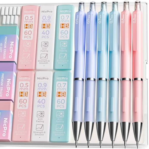 Nicpro 6PCS Pastel Mechanical Pencil Set, Cute Pencils 0.5 & 0.7 & 0.9 mm - style: 6 Pack (0.5mm+0.7mm+0.9mm)
