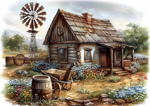 Farmhouse Landscape Diamond Art Kits for Adults, Crafts 5D Diamond Painting Dot Kit for Adult Beginners, Country DIY Round Dots Full Drill Diamonds Paintings Arts for Home Wall Decor Gifts 12X16 Inch - color: C03