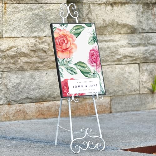 56" H White Metal Floor Standing Display Easel with Chain Support