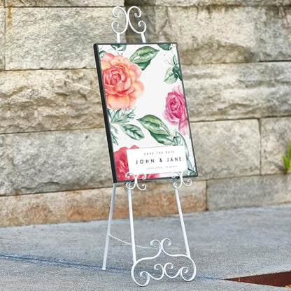 56" H White Metal Floor Standing Display Easel with Chain Support