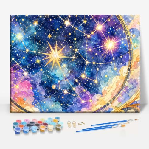 Aeontinity Constellation MAP Glowing Stars Space Framed Canvas DIY Paint by Numbers Kit Bar Cafe Cave Home Room Wall Bathroom Porch Patio Decor Gift, 16 x 12 Inch - color: CONSTELLATION MAP GLOWING STARS - 16 x 12 Inch