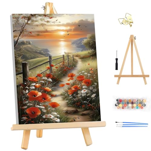 EOBROMD Framed Paint by Numbers Kits for Adults with Wooden Easel, Landscape Seaside DIY Acrylic Paint by Number on Stretched Canvas, Painting Kits Adults Oil by Numbers for Home Decor 10x14 Inch - color: LG044