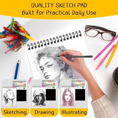 WINNER 9" x 12" Sketch Book 4 Pack, 400 Sheets Spiral Bound Art Sketchbook, 68lb/100gsm White Acid Free Drawing Pad, Sketching Drawing Writing Sketch Pad, Art Supplies for School, Kids, Adults &Teens - color: Black, size: 9"x12"