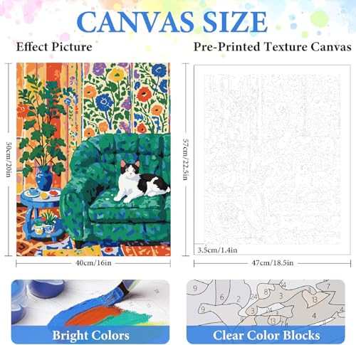 ZRIZQ Paint by Numbers Kit for Adults Beginner Animal,Cat,16x20 | Full set with wooden brushes,rolled canvas,rich paints.Calming activity.Beginner friendly.Just open and paint. - color: 16"X20"Rolled Canvas(Frameless)-Cat 2