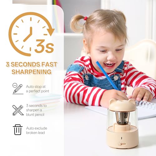 Electric Pencil Sharpener, Auto Stop Fast Sharpen in 3s, Battery Powered Pencil Sharpeners for No.2 & 6-8mm Colored Pencils, Cute Rechargeable Pencil Sharpener for Classroom/Office/Home (Pink) - color: Pink
