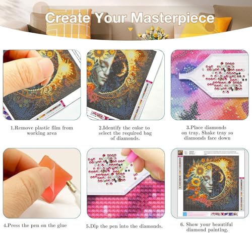 Axquilon 3 Pack Sun and Moon Diamond Art Kits for Adults 12x12inch | Diamond Painting Kits for Adults, 5D Round Full Drill Gem Art Paint by Diamonds Pictures DIY Crafts Kits - color: 3 Pack Sun Moon