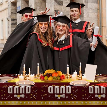 4 Pack Graduation Tablecloth 54"x108" Disposable Plastic Tablecloths Gongrats Grad Tablecover for Graduation Party Supplies (Maroon) - color: Graduation Maroon