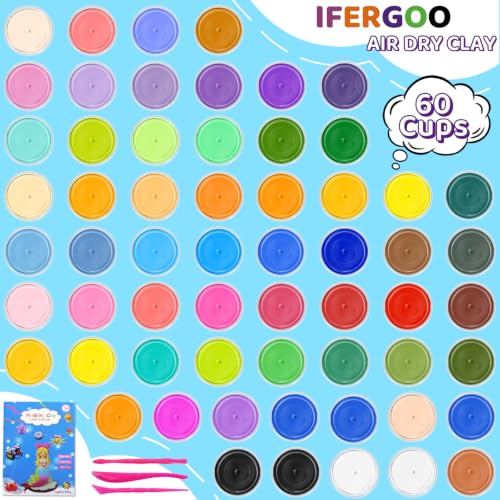 ifergoo Air Dry Clay Kit - 60 Colors Magic Foam Modeling Clay for Kids - color: 60 Colors