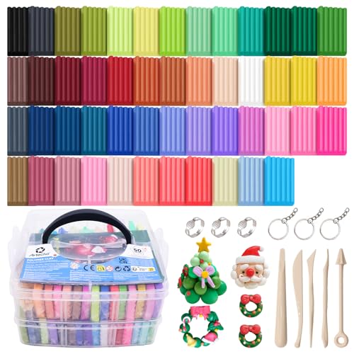 Artecho Polymer Clay Kit, 50 Colors Oven Bake Clay | Modeling Clay for Adults, DIY Sculpting Craft Set with Sculpting Tools, Jewelry Accessories, Arts and Crafts Gifts - color: 50 colors