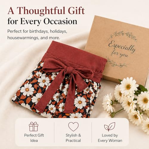 Cute Floral Apron for Women with Pockets, Cotton, Adjustable Straps - color: Burgundy