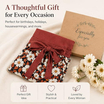 Cute Floral Apron for Women with Pockets, Cotton, Adjustable Straps - color: Burgundy