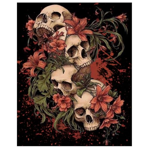 Paint by Numbers Kit for Adults, Paint by Numbers Kit for Adults 16x20 Inch | Skull Paint by Numbers Kit for Adults, Acrylic Painting by Numbers, DIY Arts and Crafts for Gifts or Home Decor - color: Three skulls