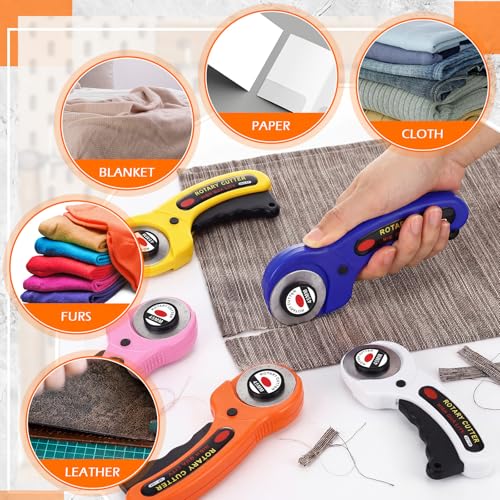 Lothee 15 Pcs Rotary Cutters 45mm Blade Bulk Fabric Cutter Rotary Tools with Handle Safety Lock Quilting Supplies Stainless-Steel Blade for Quilting Sewing Leather Arts Crafts Fabric Paper