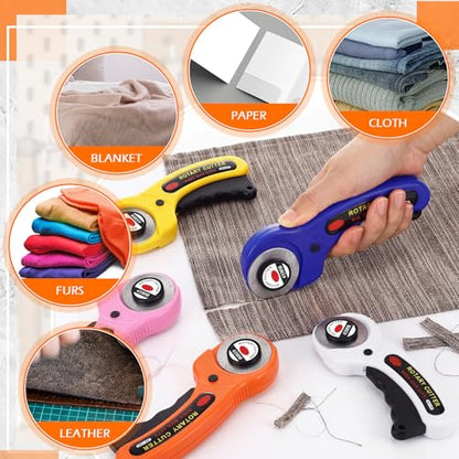Lothee 15 Pcs Rotary Cutters 45mm Blade Bulk Fabric Cutter Rotary Tools with Handle Safety Lock Quilting Supplies Stainless-Steel Blade for Quilting Sewing Leather Arts Crafts Fabric Paper