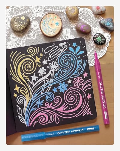 JusArt 24 Colors Glitter Markers, Glitter Pens, 0.7mm Acrylic Paint Markers