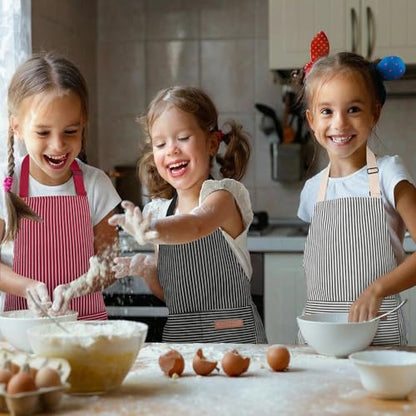 3 Pack Stripes Kids Apron, Adjustable Kids Cooking Aprons with 2 Pockets, Cute Chef Baking Aprons for Boys and Girls - color: Black + Grey + Red, size: 45x50cm