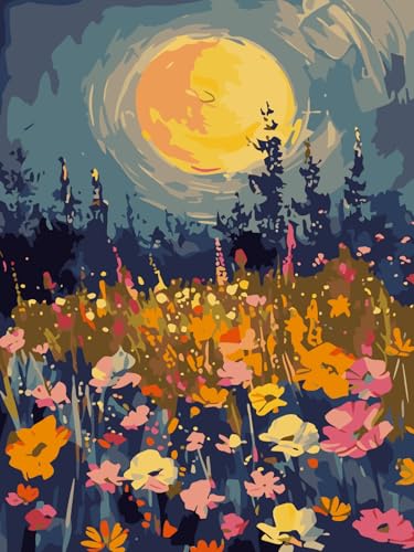 CSZPPQAF Moonlight Flowers Paint by Numbers for Adults Beginner, Wildflowers Paint by Number Kits on Canvas, DIY Acrylic Oil Painting by Numbers for Home Wall Decor 12X16inch - color: PB218-1