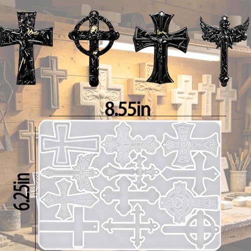 12 Cavity Cross Resin Molds, Silicone Cross Molds for Epoxy Resin,Silicone Molds for Pendant Keychain,Casting Mold for DIY Craft