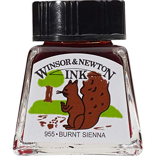 Winsor & Newton Drawing Ink, 14ml Bottle, Burnt Sienna | Fast-drying, transparent & water-resistant; Outstanding Color Brilliance; Perfect for brush, dip pen, airbrush applications. - color: Burnt Sienna, style: 14ml Bottle