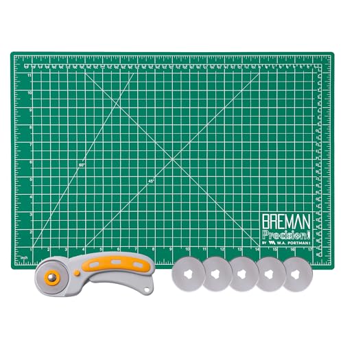 WA Portman 12x18 Fabric Cutting Mat, Quilting Rotary Cutter 5 Rotary Blades | Quilting & Sewing Kit, 12x18 Fabric Cutting Mat for Sewing with 5 Blades 45mm Rotary Cutter for Fabric, Clay and Crafting Kit - size: 12x18