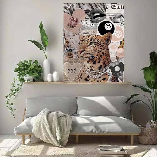 BAWKENTON Girly Diamond Art Kits for Adults Diamond Painting Kit for Adults | Coquette Cheetah Girlly Modern 5D Diamond Dots Gem Art Crafts with Tools, Round Full Drill Crafts for Home Wall Decor-12X16in - color: DP02916, size: Round diamond painting